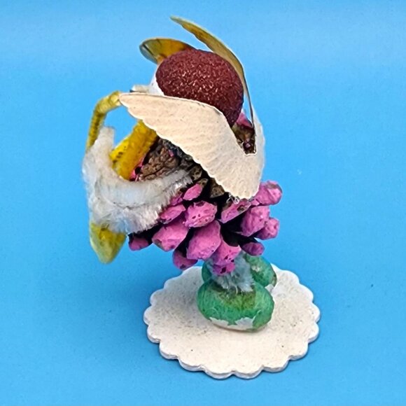 Vintage Putz Angel Ornament Pinecone Chenille Gold Foil Horn Mica Snow Japan Chr - Picture 6 of 10